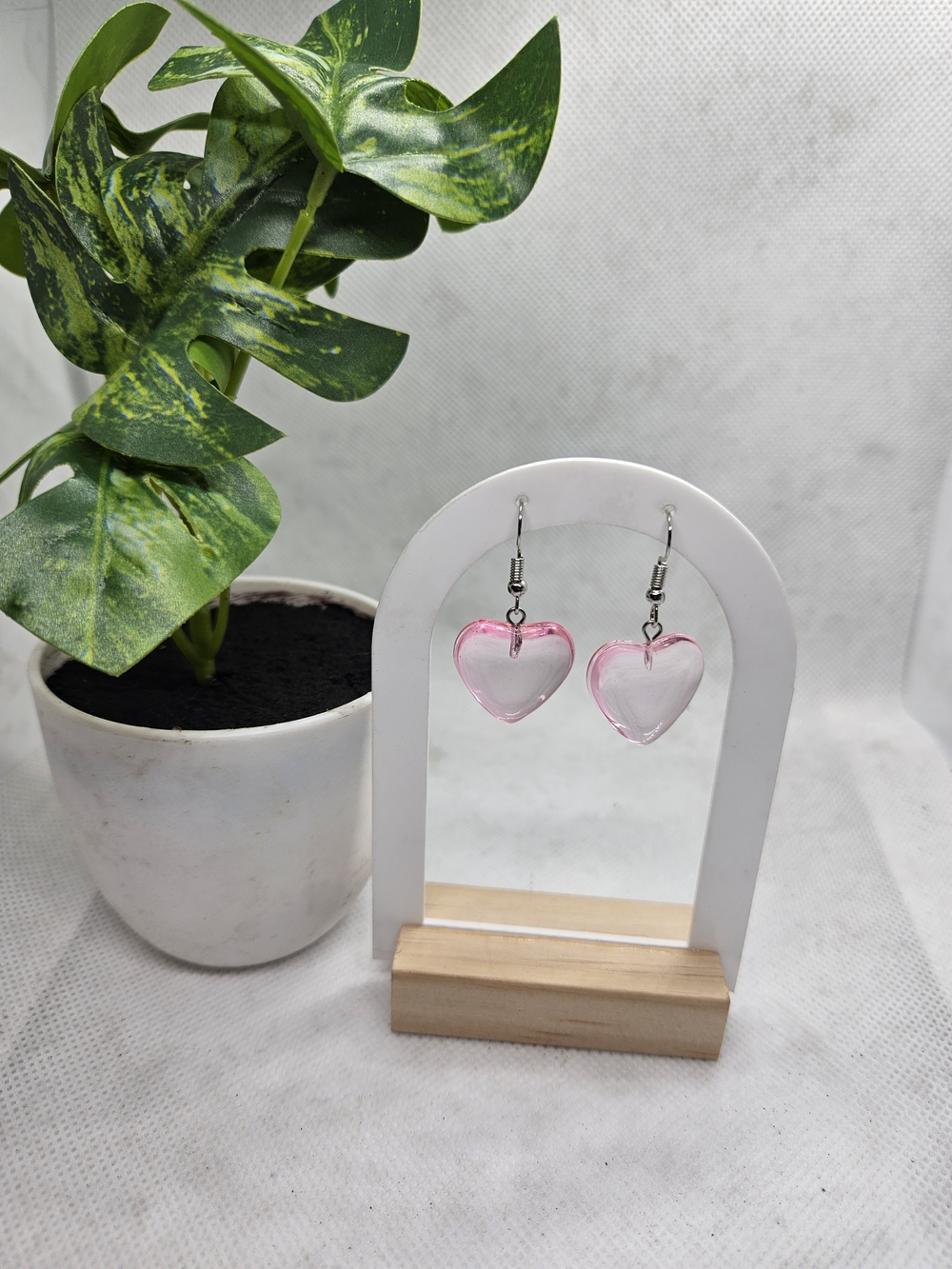 Pink Heart Dangle Earrings — Unbranded Lightweight Acrylic Hearts